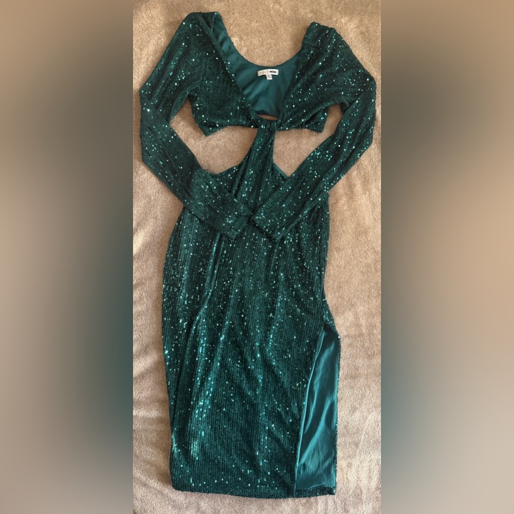 Fashion Nova Teal Sequin Dress